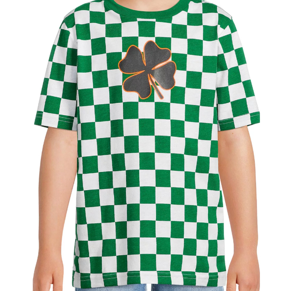 Saint Patrick’s Day Boys Big Shamrock Checkered T-Shirt NWT